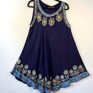 S.R. Fashion Blue Embroidered Sleeveless Dress Coverup Brach Vacation Resortwear